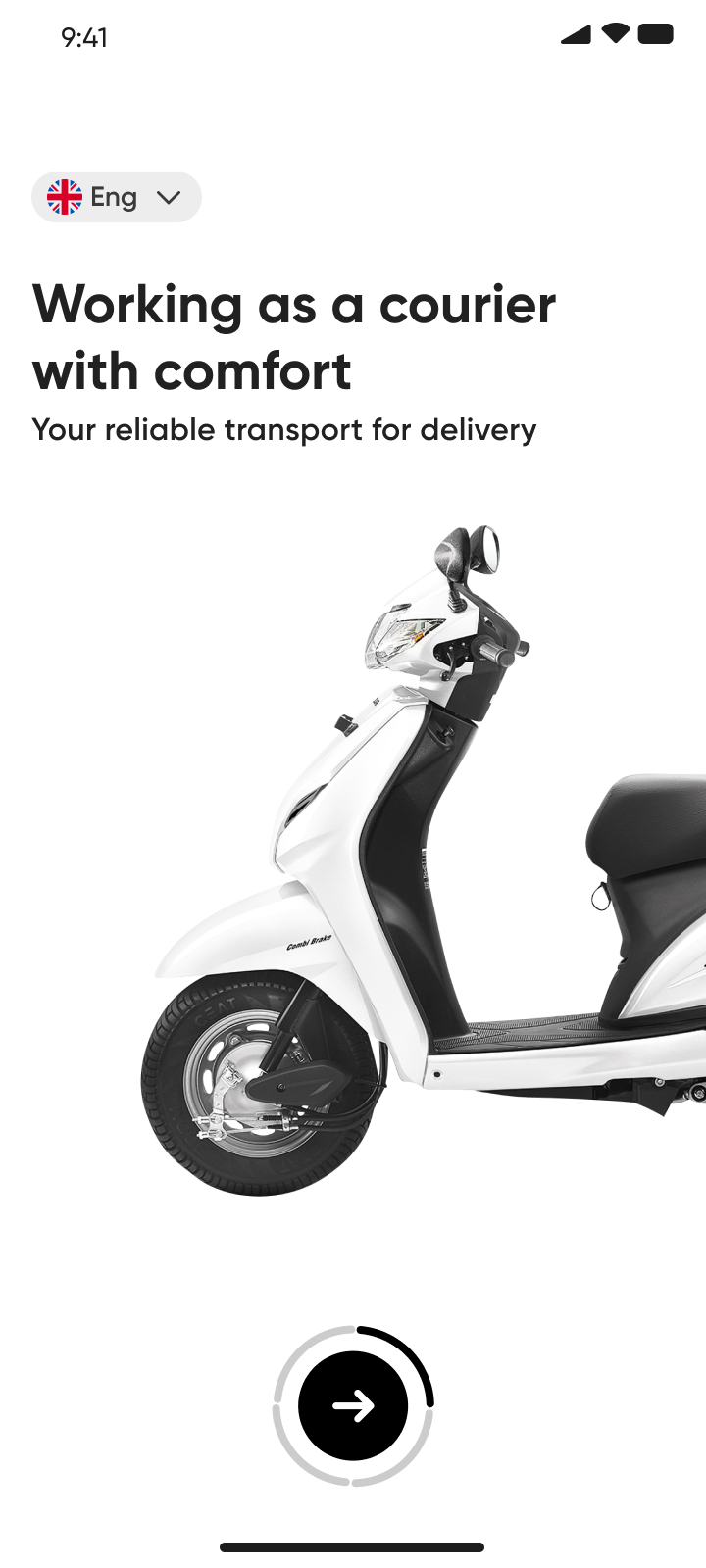 Just Ride onboarding screen: Working as a courier with comfort